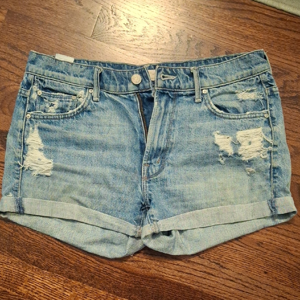 MOTHER Blue Distressed Jean Shorts